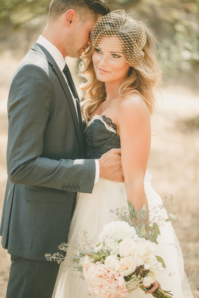 A dreamy wedding styled shoot featuring a tulle skirt paired with a black lace bustier | Kristen Booth: http://www.kristenbooth.net