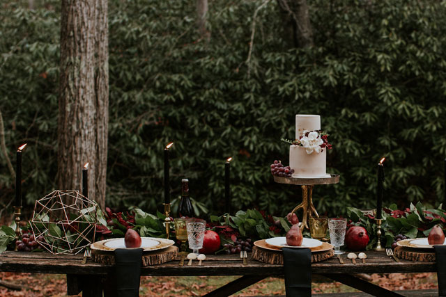 A woodsy late winter harvest styled shoot inspired by local fruits and vegetables and a jewel-toned palette by Lauren Elsasser Photography