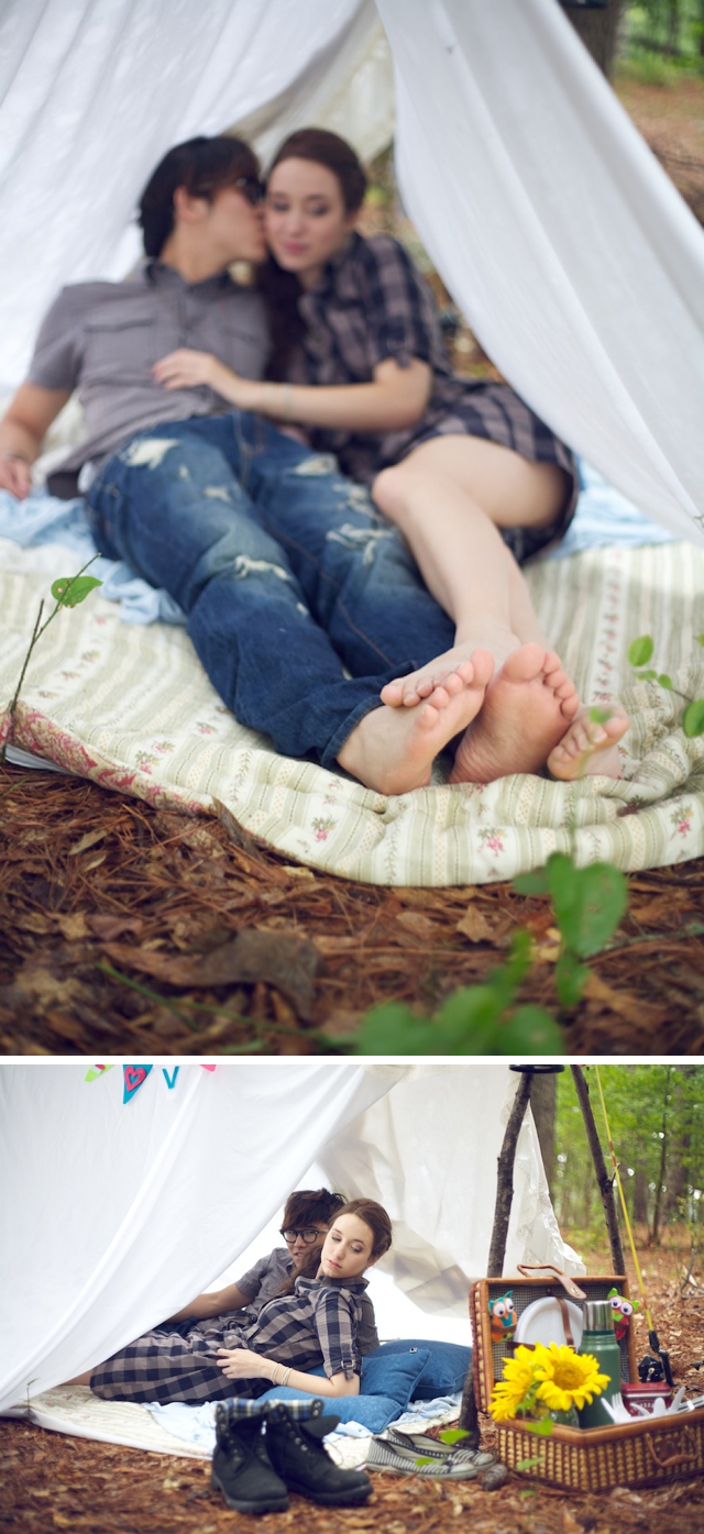 Glamping engagement styled shoot by Live View Studios || see more on blog.nearlynewlywed.com