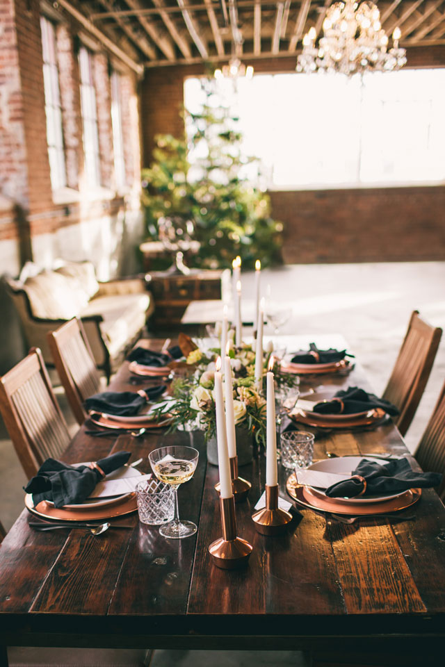 An industrial winter wedding styled shoot with copper and vintage details by Magnified Joy Photography