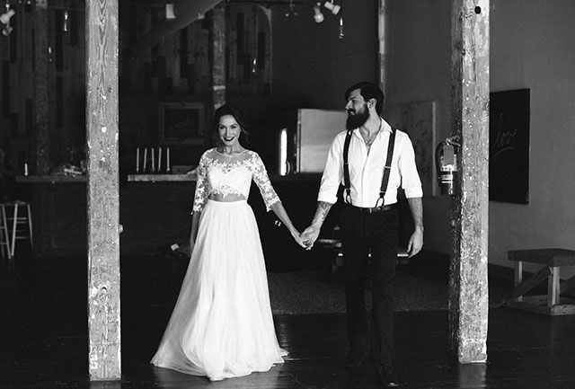 A moody and artistic wedding inspiration shoot at a restored gym and art gallery by Melissa Xenakis Photography