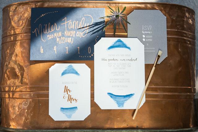 An inspired palette of copper and dusty blues set at the River Market Event Place | Morgan Miller Photography: http://www.morganmiller.photography