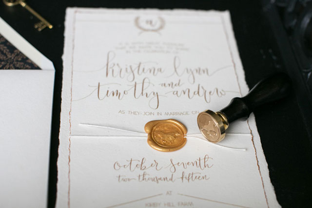 A classic and timeless black and gold horse farm wedding styled shoot by Nicole Taylor Photography