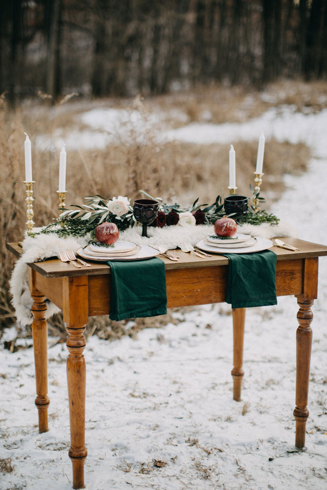 A moody and rich Chronicles of Narnia themed elopement shoot with a stunning tablescape by Photography by Kelsey Rae and Jade & Joy Events