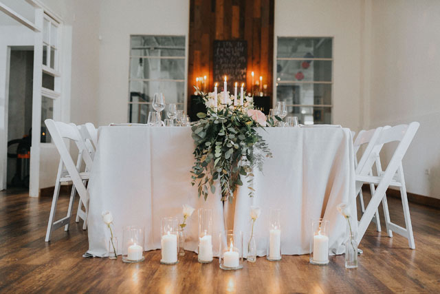 An intimate and romantic art studio wedding styled shoot with a palette of gray, white, gold and rose quartz by Summer Rayne Photo and Sweetheart Events
