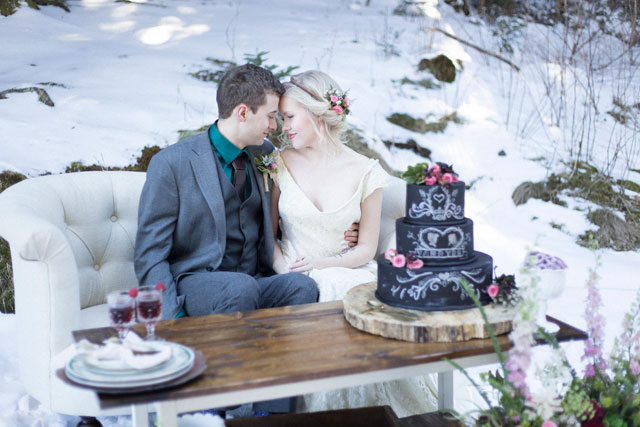 A sweet vintage styled music in the mountains inspiration shoot with snow and handmade touches by Sweetly Vintage Photography