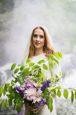 A romantic waterfall wedding inspiration shoot with a purple ombre veil by Tabitha Stover Photography