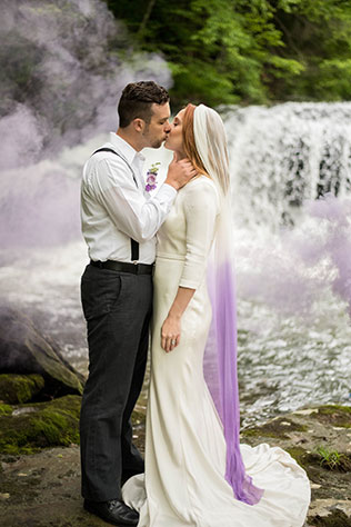 A romantic waterfall wedding inspiration shoot with a purple ombre veil by Tabitha Stover Photography