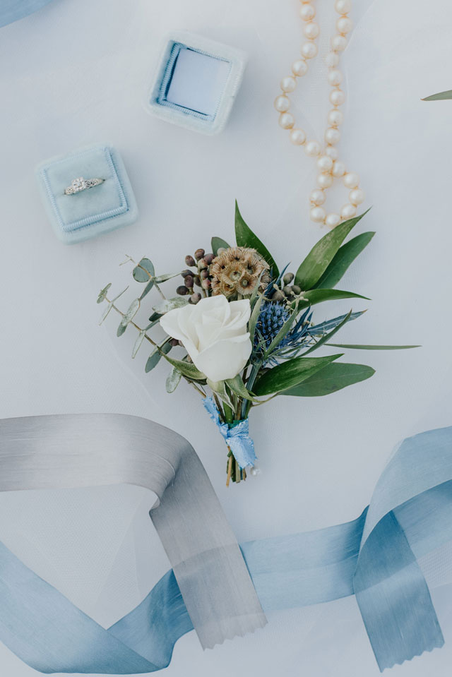 A stunningly romantic dusty blue wedding inspiration shoot with vintage details and an exquisite gown by Taylor Best Creative
