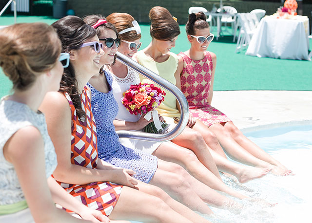 A retro-themed poolside bridal brunch styled shoot | Salt & Sky Studios: saltandskystudios.com