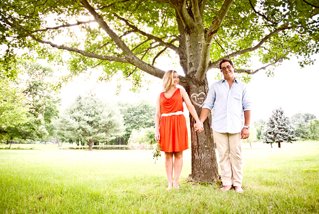 A sunset summer farmhouse engagement session at the couple's Pennsylvania home // photos by a guy + a girl photography: http://aguyandagirlphotography.com || see more on https://blog.nearlynewlywed.com