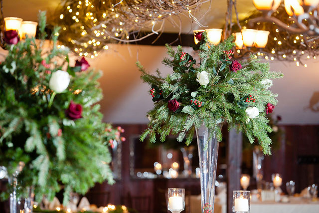A snowy cranberry-hued holiday mountain wedding at the Stroudsmoor Country Inn // photo by Ashley Bartoletti Photography: http://www.ashleybartoletti.com || see more on https://blog.nearlynewlywed.com