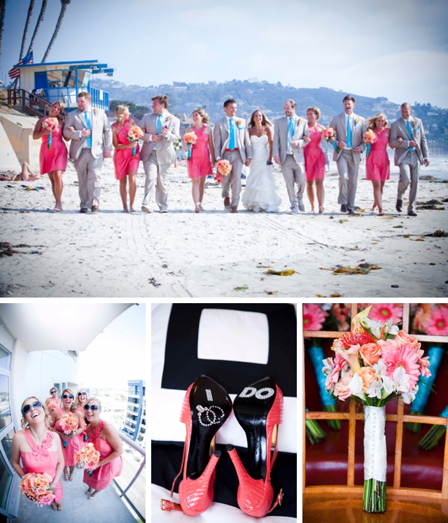 A coral and teal beach wedding in La Jolla by Brett Charles Rose Photography || see more on blog.nearlynewlywed.com