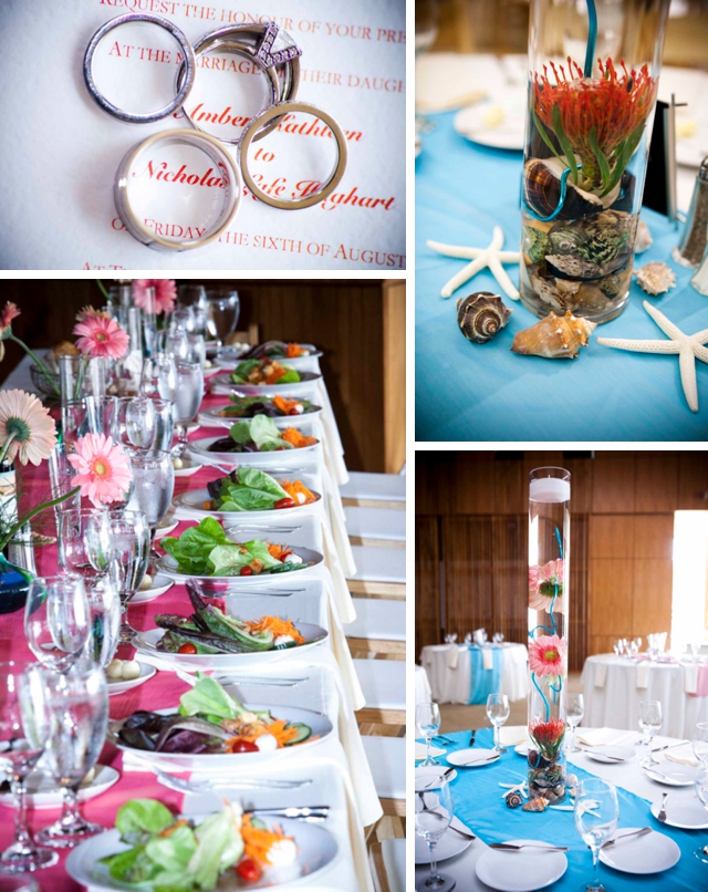 A coral and teal beach wedding in La Jolla by Brett Charles Rose Photography || see more on blog.nearlynewlywed.com