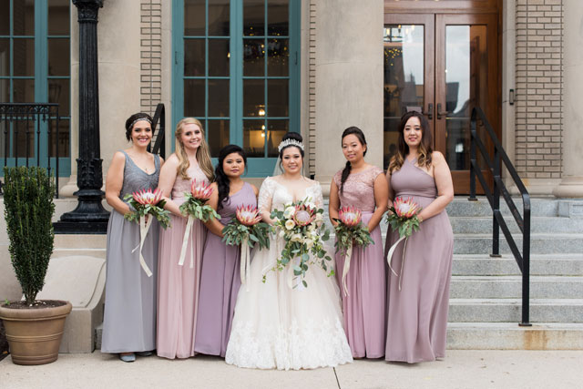 A whimsical Harry Potter wedding at the Historic Post Office with rose gold details, king protea bouquets and fanciful lighting by Caitlin Gerres Photography