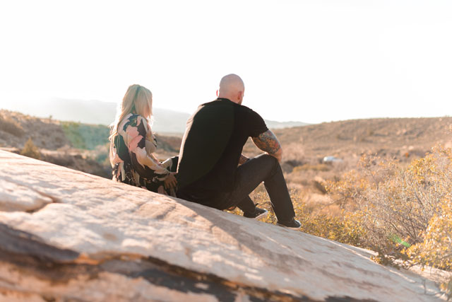 An intimate and romantic sunrise couple's session in Red Rock Canyon by Caroline & Evan Photography