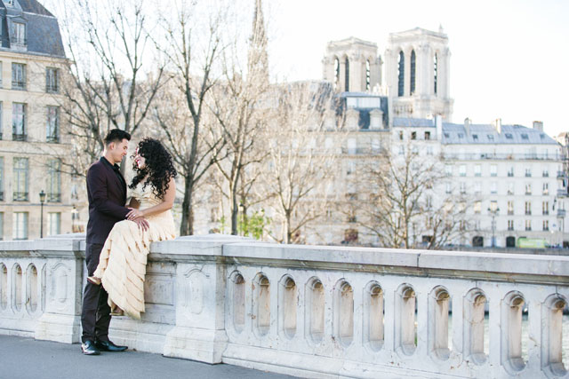 A luxe Christmas elopement in Paris with champagne and his and hers Christmas stockings by Catherine O'Hara and Fête in France