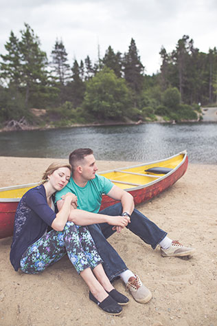 A canoeing love shoot on a stormy summer day at Spider Lake // photos by Chelsea Dawn Photography & Makeup Artistry: http://www.chelseadawn.ca || see more on https://blog.nearlynewlywed.com