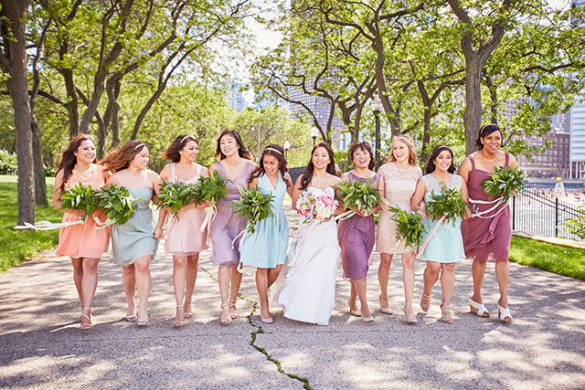 A fun and bohemian summer Chicago rooftop wedding with a light pastel palette by Coach House Pictures