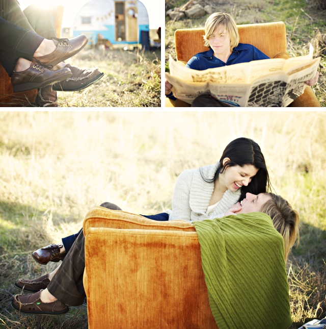 A stylized love shoot with a vintage trailer and bikes by fotoNovella || see more on blog.nearlynewlywed.com