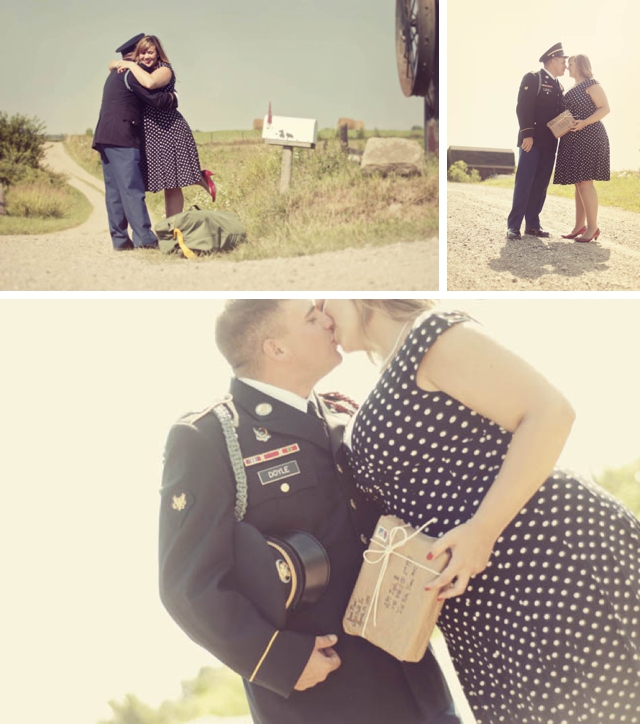 A love story told through images by Connection Photography: she writes a love letter and as she goes to place it in the mailbox, he arrives home from war | see more on blog.nearlynewlywed.com