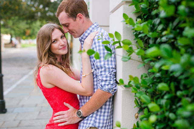A charming downtown Charleston engagement session in the summer // photo by Dana Cubbage Weddings: http://danacubbageweddings.com || see more on https://blog.nearlynewlywed.com