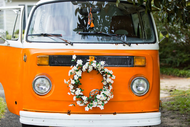 A DIY autumn waterfront brunch wedding with a VW bus photo booth and a pastel palette by Erin Costa Photography