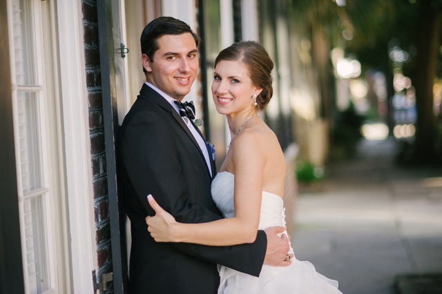 A sparkly sapphire blue wedding at a downtown Charleston restaurant // photo by Evan Laettner: http://www.evanlaettner.com || see more on https://blog.nearlynewlywed.com