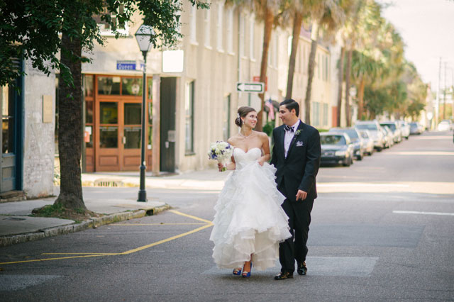A sparkly sapphire blue wedding at a downtown Charleston restaurant // photo by Evan Laettner: http://www.evanlaettner.com || see more on https://blog.nearlynewlywed.com