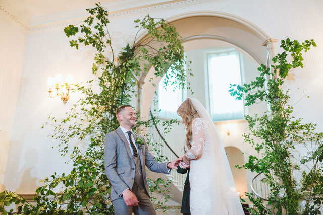 A modern and trendy lush green Scottish castle wedding in the highlands with rose gold, copper, marble and succulents by Glitter & Twigs