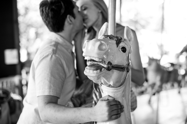 A playful carousel engagement session at Toronto Island Amusement Park // photos by GreenAutumn Photography: http://www.greenautumn.ca || see more on https://blog.nearlynewlywed.com