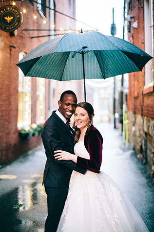 An urban Victorian winter wedding with velvet, jewel-toned fruits, mistletoe and twinkling lights by Her Song Photographs
