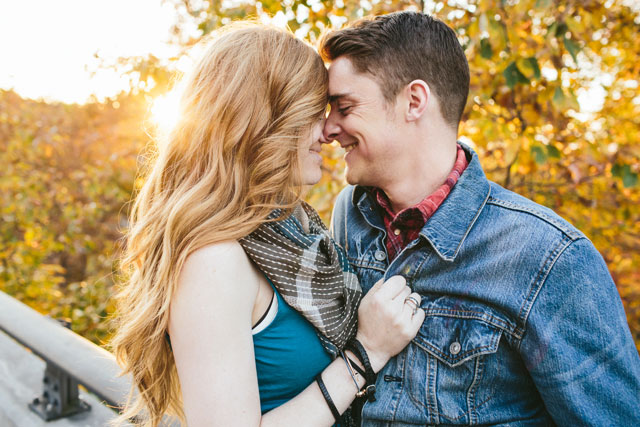 A golden hour vintage Gran Torino engagement session in Tennessee surrounded by autumn leaves by High Five For Love Photography