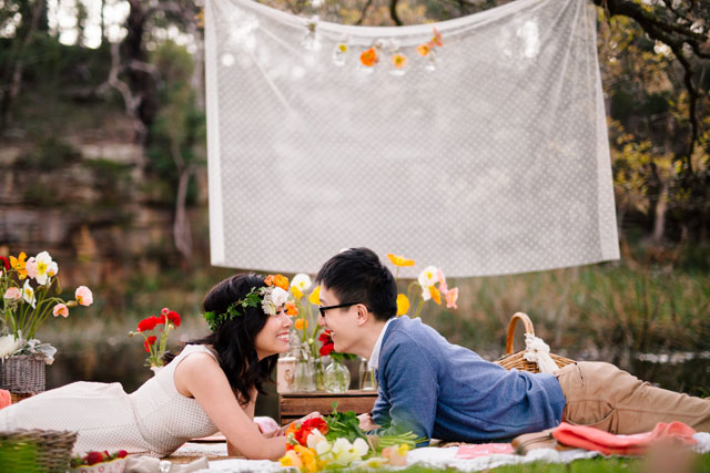A springtime, floral-filled engagement session in New South Wales with a picnic and rowboat | Hilary Cam Photography Sydney: http://www.hilarycam.com.au