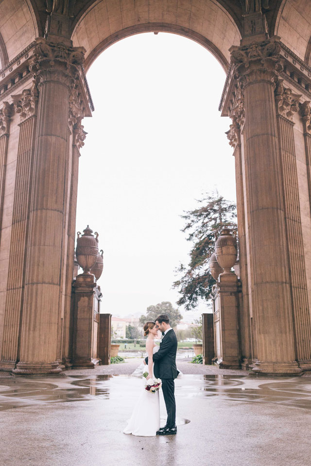 A rainy day wedding in San Francisco with a classic palette of black, white and burgundy by JBJ Pictures