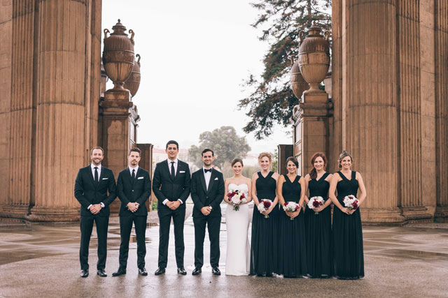 A rainy day wedding in San Francisco with a classic palette of black, white and burgundy by JBJ Pictures