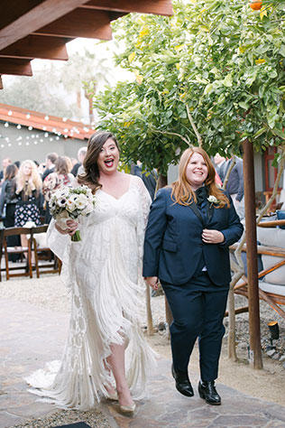 A sunny winter same sex Palm Springs destination wedding with a palette of indigo and rose gold by Liz Daino Photography