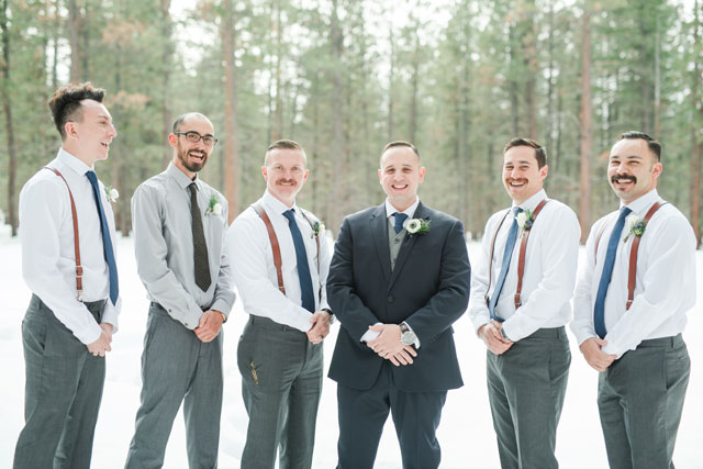 A snow-covered FivePine Lodge winter wedding in Oregon by Misty C. Photography