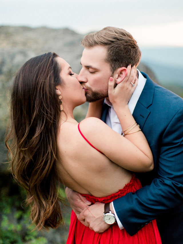 A romantic sunset mountain engagement session in the Blue Ridge Mountains at Shenandoah National Park by Molly Lichten Photography