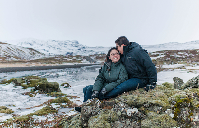 A couple from Singapore ventures to Iceland for a winter e-shoot against the snowy landscape by Photos by Miss Ann || see more on blog.nearlynewlywed.com