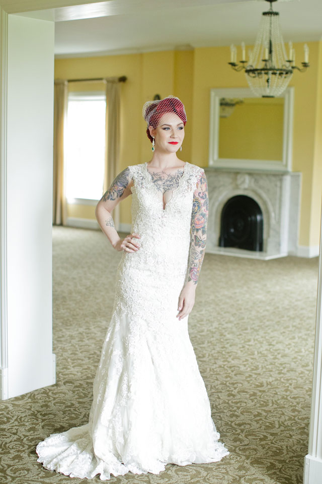 An intimate and offbeat emerald wedding with a dress that shows off the bride's tattoos by Sabrina Nohling Photography