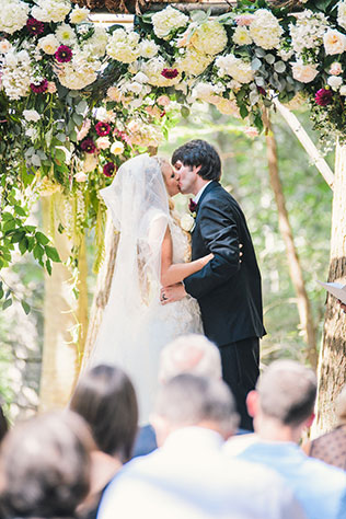 A truly enchanted forest wedding in Virginia with a romantic palette of mulberry and gold by Stephanie Messick
