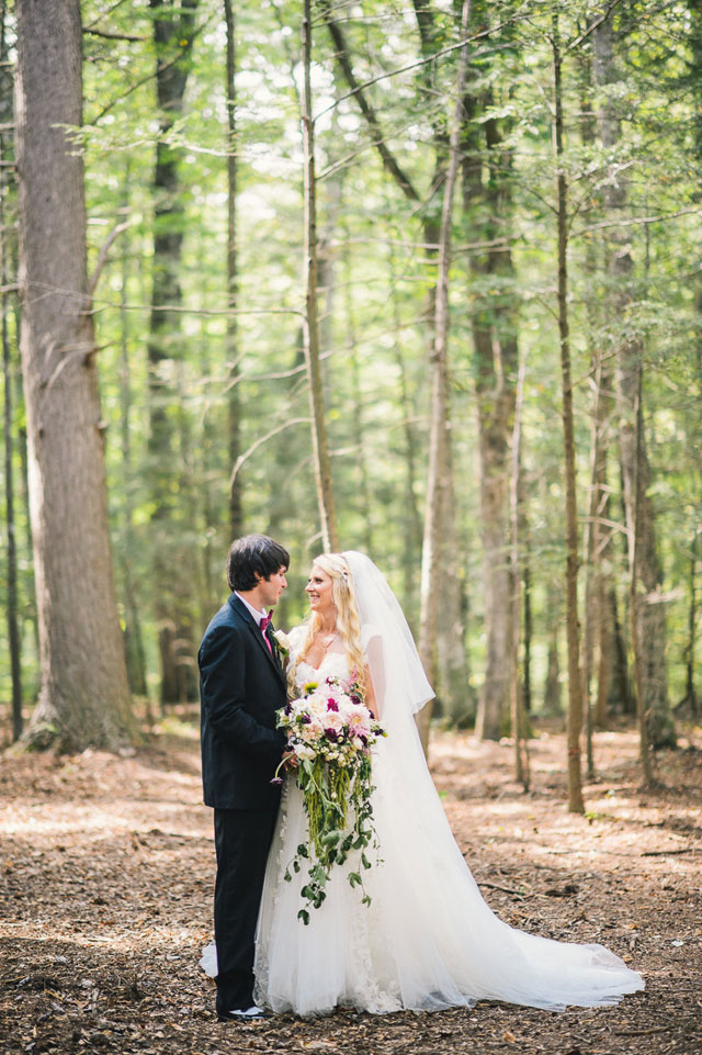 A truly enchanted forest wedding in Virginia with a romantic palette of mulberry and gold by Stephanie Messick