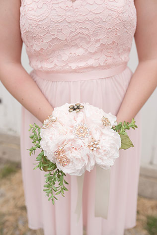 A rustic blush and gold wedding with paper flowers and brooch bouquets and DIY details by The Cannons Photography