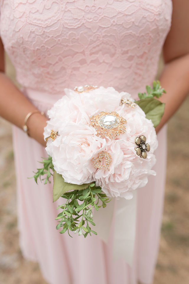 A rustic blush and gold wedding with paper flowers and brooch bouquets and DIY details by The Cannons Photography