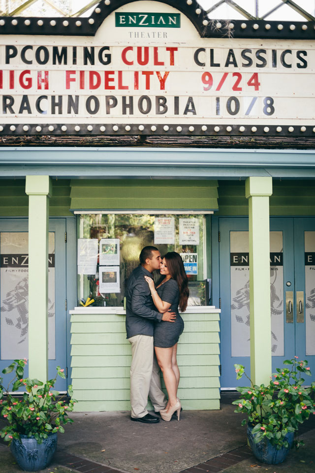 An intimate movie house engagement session at the Enzian Theater // photo by Thirty Three and a Third: http://www.thirtythreeanda3rd.com || see more on https://blog.nearlynewlywed.com