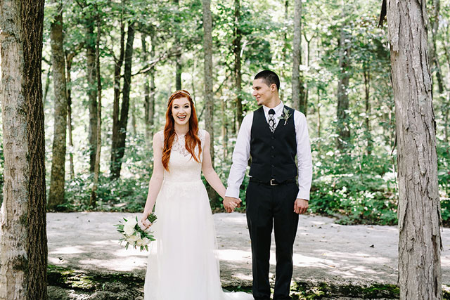 An intimate wooded Tennessee wedding with a palette of all green and white by Ulmer Studios and Modern Vintage Events
