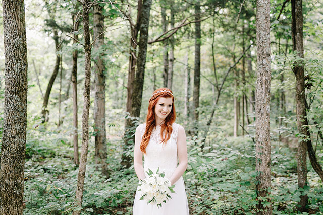 An intimate wooded Tennessee wedding with a palette of all green and white by Ulmer Studios and Modern Vintage Events